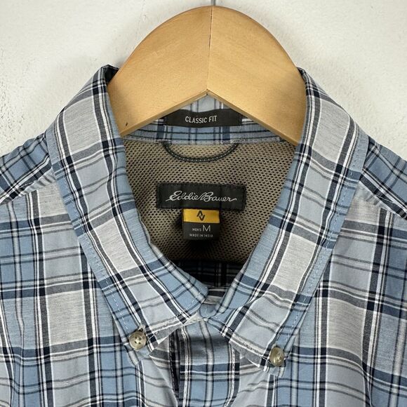 Eddie Bauer Travex Button Down Shirt Men's M Plaid Long‎ Sleeve Blue White - Picture 5 of 8